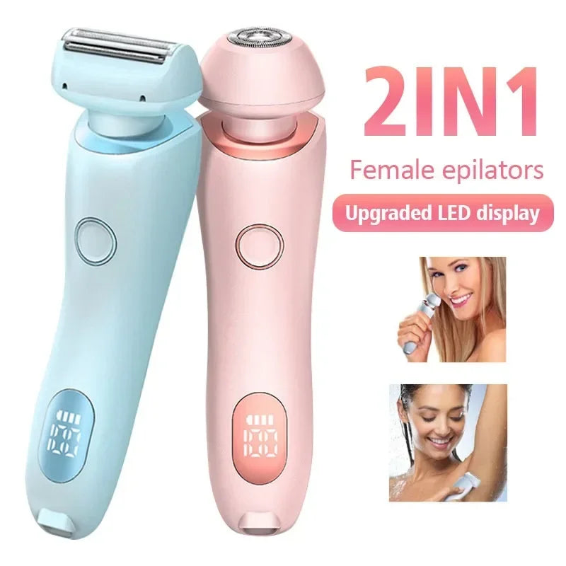2 In 1 Hair Removal Epilator USB Rechargeable Trimmer Women Body Razor Face Leg Armpit Shaver Hair Remover